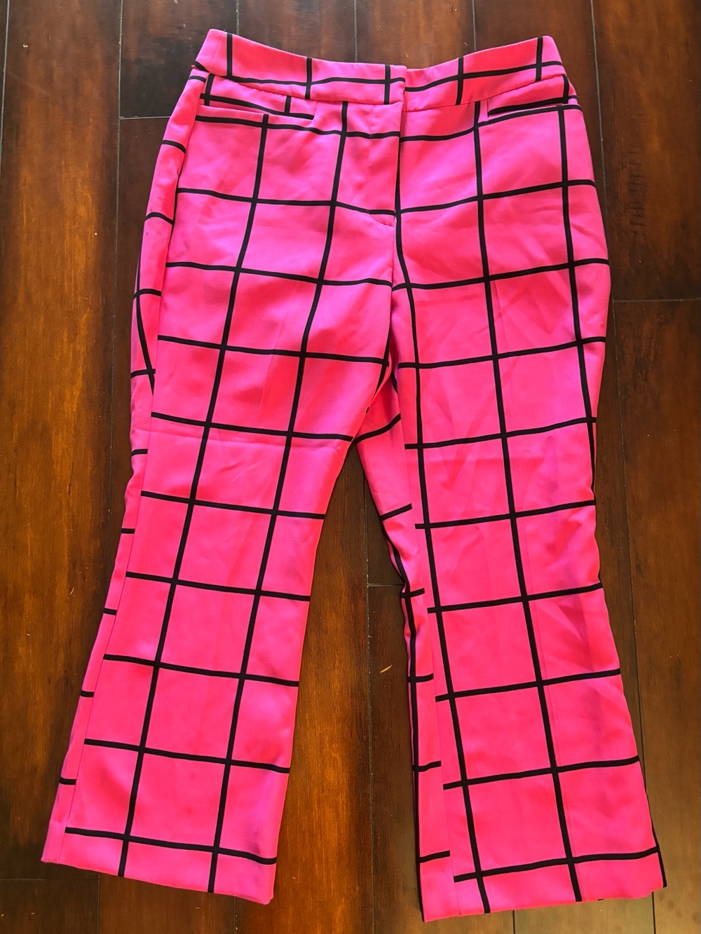 New York & Company Hot Pink Grid-Print Stretch Pants